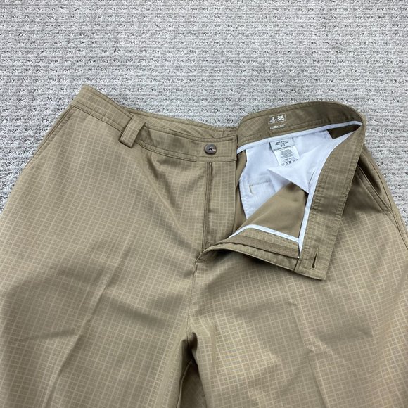 Adidas CLIMALITE Shorts Men 38 Brown Checkered Chino Short Pants Polyester Sport - Picture 3 of 15